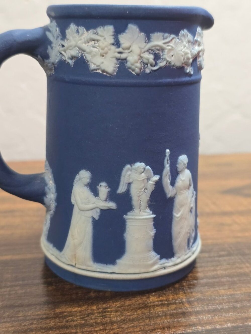 Antique Wedgwood Cobalt Blue & White Jasperware Pitcher With Greek Revival READ - Picture 5 of 10